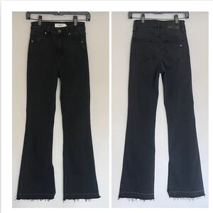 Women’s Hidden High Waist Frayed Split Hem Flare Retro Jeans; Size: 25